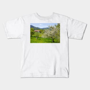 Flower meadow with fruit trees in spring, Bad Wiessee, Tegernsee Kids T-Shirt